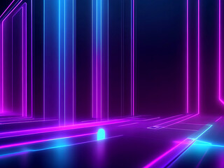 3d render, abstract minimal neon background, pink blue neon lines going up. - obrazy, fototapety, plakaty