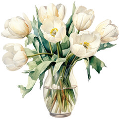 White Tulips Watercolor Painting | Elegant Floral Art