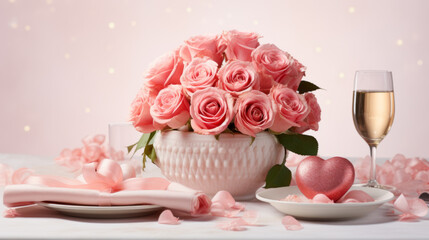 Table setting for romantic dinner, Valentine's day concept