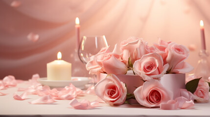 Table setting for romantic dinner, Valentine's day concept, pink colors