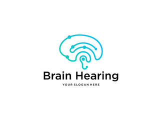 brain hearing technology with line art style logo design