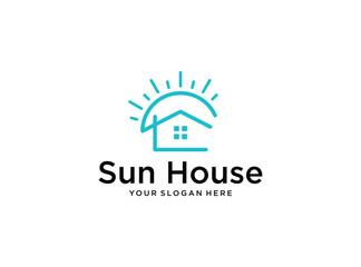 sun house real estate with line art style logo design