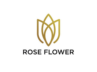 luxury rose flower with line art logo design