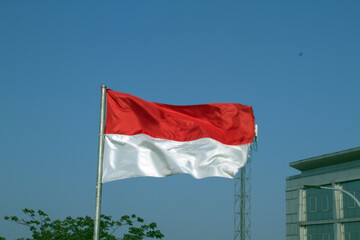 fluttering Indonesia flag, a red and white flag