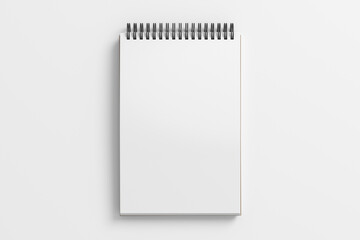 Notebook mockup. Blank workplace notebook. Spiral notepad on white background