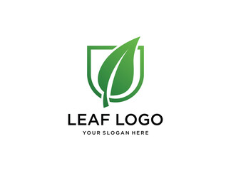 green nature leaf with shield logo design