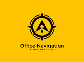 office navigation with arrow and people logo design