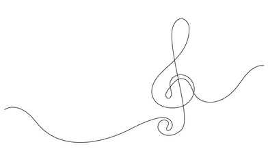 Line art music note. Continuous one line drawing of treble clef . Hand drawn outline sketch in simple linear style. Editable stroke