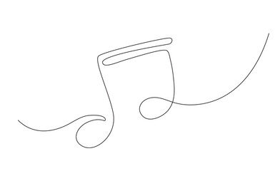 Continuous One line drawing musical note. Outline sketch in simple linear style. Editable stroke