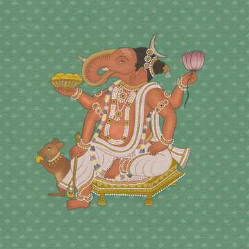 Lord Ganesha in the style of miniature painting 