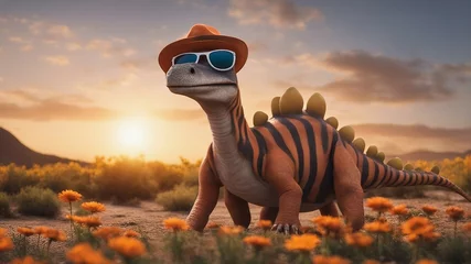 Wandaufkleber dinosaurs in the desert A humorous scene with a sauropod dinosaur wearing a hat and sunglasses.  © Jared