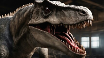 tyrannosaurus rex dinosaur _The closeup view of an opened-mouth dinosaur was a horror. It had been possessed by an evil spirit 