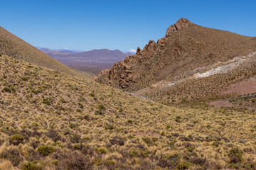 Traveling the famous Ruta40 in the scenic Argentinian highlands - fantastic views while driving through colorful and remarkably shaped mountains and watching wildlife in high altitude in South America