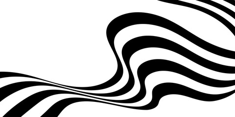 Black on white abstract perspective line stripes with 3d dimensional effect isolated on white.