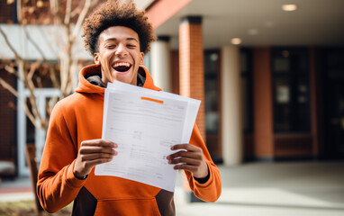 A teenager receiving an acceptance letter from a college. - obrazy, fototapety, plakaty