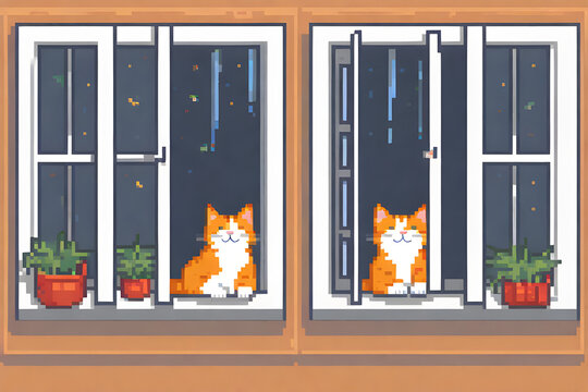 happy cat and window