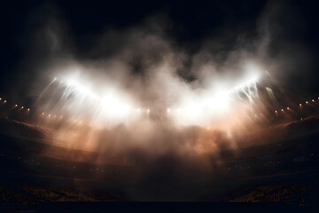 Bright stadium arena lights and smoke - obrazy, fototapety, plakaty
