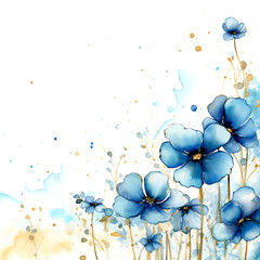 blue flowers and golden lines background
