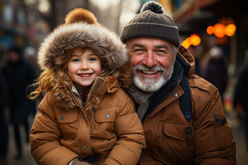 Fototapeta premium Granddaughter and her grandpa. City park