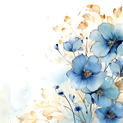 blue flowers and golden lines background
