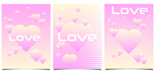 Happy Valentine's Day, decorate with trendy gradient heart,  vibrant y2k colourful background. set for design for greeting card, fashion, commercial, set banner