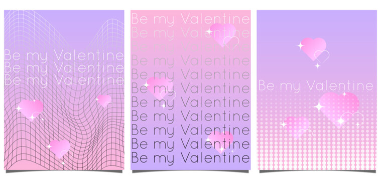 Happy Valentine's Day, decorate with trendy gradient heart,  vibrant y2k colourful background. set for design for greeting card, fashion, commercial, set banner