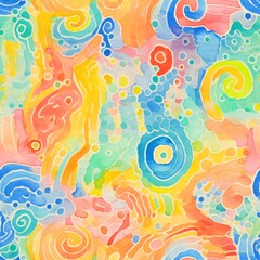 Fototapeta na wymiar Whimsical watercolor seamless pattern with vibrant hues. Art and creativity concept. Design for art gallery posters, background, and scrapbooking