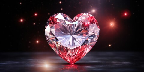A heart shaped diamond on a shiny surface.