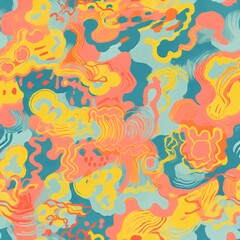 Dynamic abstract seamless pattern with orange and teal motifs. Energy and movement concept. Design for wallpaper, promotions, and fashion textiles