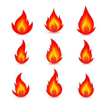 fire flames set, fire icons set.