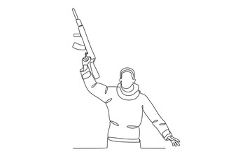 A patriot raised his gun. War one-line drawing