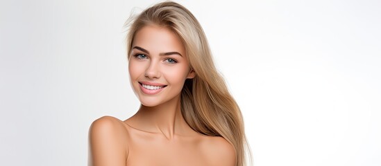 Obraz premium Attractive female with a joyful expression separated on a pure white backdrop