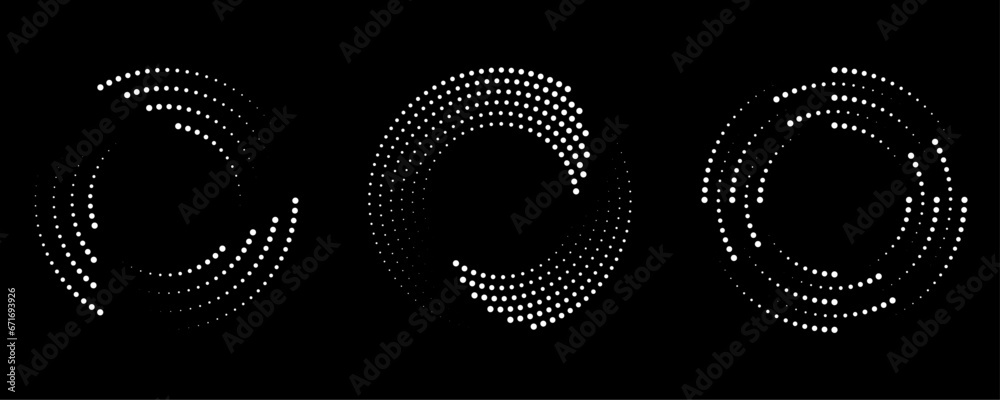 Poster  Radial speed line dotted circles set. Round dotted frame collection. Vector graphics 