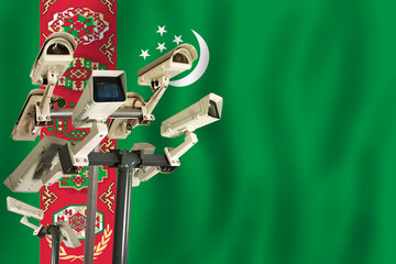 Turkmen CCTV camera on the flag of Turkmenistan Surveillance, security, control and totalitarianism...
