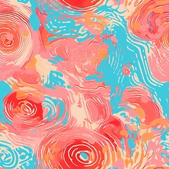 Fototapeta na wymiar Whirls of coral and aqua. Circular flow seamless pattern. Perfect for contemporary art pieces, digital design, and summer themes