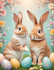 Festive Easter Bunnies, Generative Ai