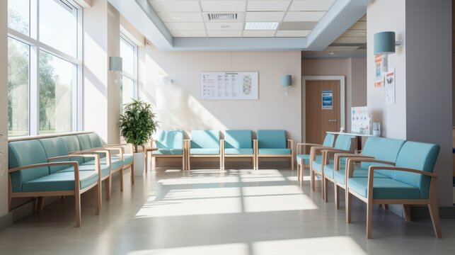 waiting area for patients with doctor appointments in modern healthcare clinic in private practice hopital.