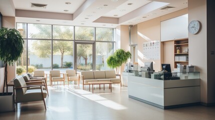 waiting area for patients with doctor appointments in modern healthcare clinic in private practice hopital.