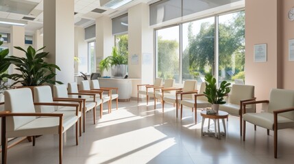 waiting area for patients with doctor appointments in modern healthcare clinic in private practice hopital.