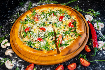 pizza with mushrooms and cheese