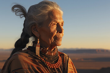 Native Wisdom in Desert Gaze - obrazy, fototapety, plakaty