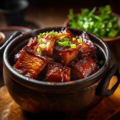 The delicious Braised pork belly made by a five-star chef