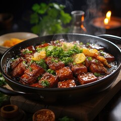 The delicious Braised pork belly made by a five-star chef