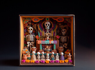 Obraz premium Altar de dia de muertos en un arte de caja de cerrillos 