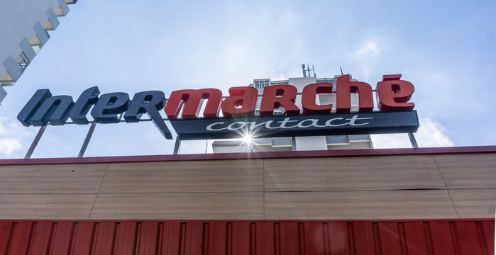 A sign for Intermarch&eacute; Contact Supermarket in Quarteira, Portugal.