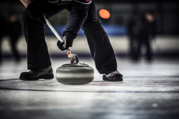 Obraz premium Curling, team playing on the ice.
