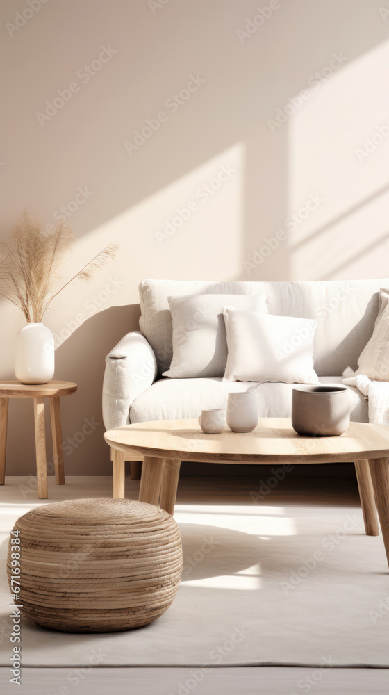 Poster scandinavian interior cozy sofa corner , creating a serene minimalistic design mock-up
