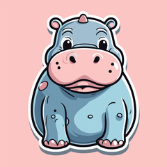 vector cute hippo character with sticker style