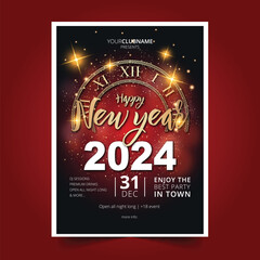 realistic new year 2024 party poster template vector design illustration