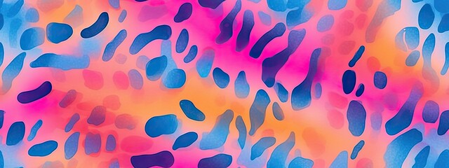 Seamless pop art grunge marbled animal print background pattern. Trendy vibrant gender neutral 80s neon pink, orange blue dopamine dressing textile. Contemporary urban tie dye fabric texture - obrazy, fototapety, plakaty